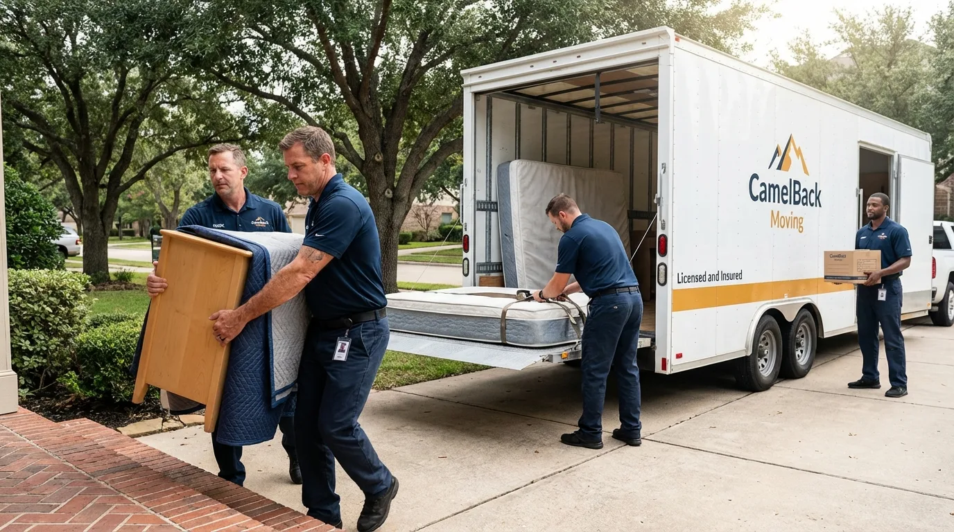 Crew loading residential truck for cross-state move from Burns Flat, OK