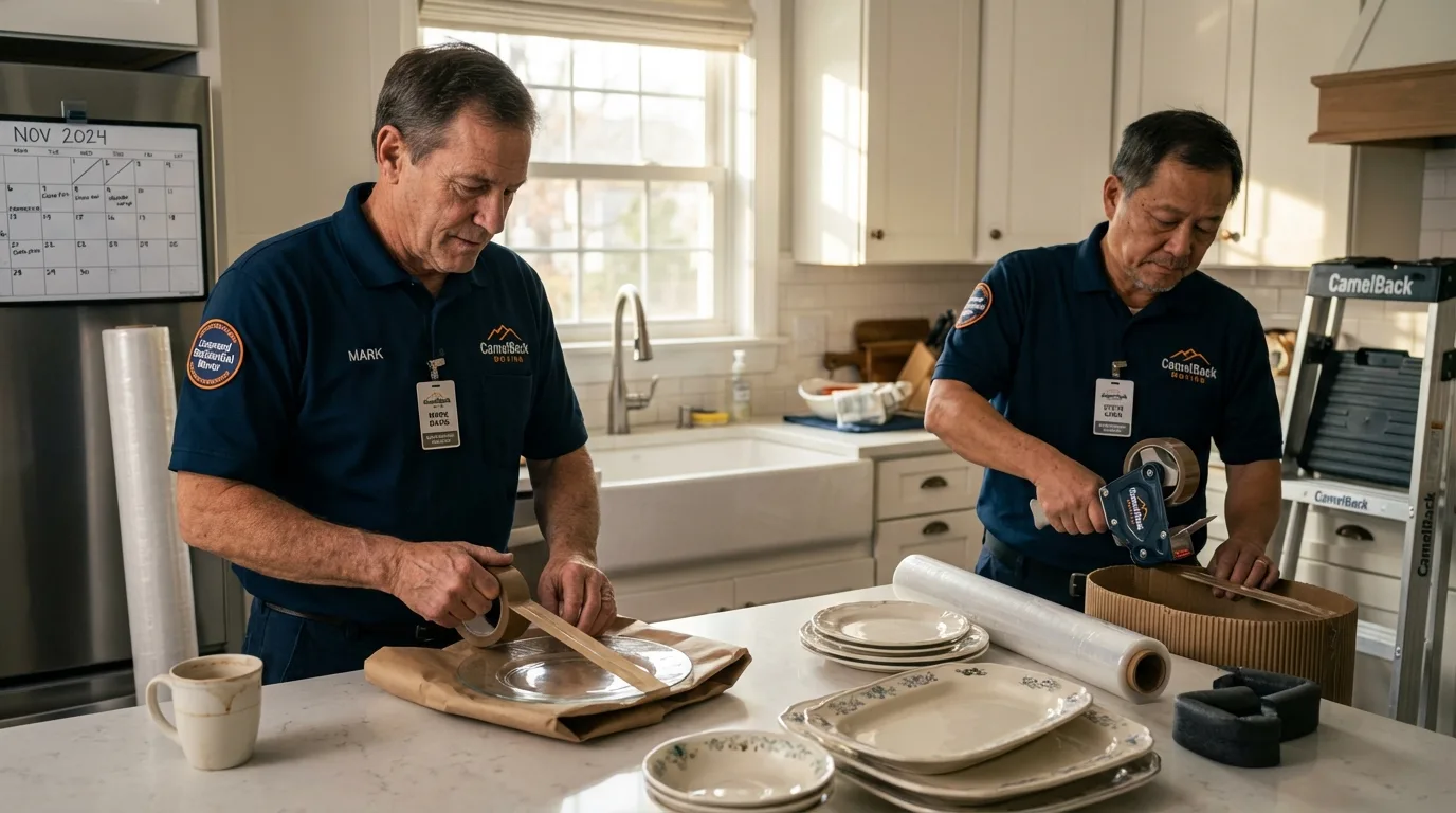 Professional crew packing kitchen dishware in Burns Flat, OK